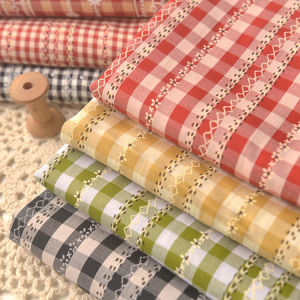 Multi-color Small Plaid Polyester Cotton Fabric Shirt Top Dress Handmade DIY Clothing Fabric TJ22505