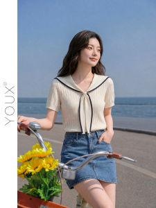 YOUXIANG | Áo Thun Cổ Trụ Phong Cách Học Đường Đáng Yêu