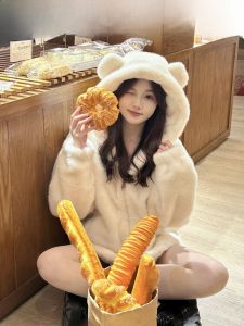 Bear Otter Rabbit Fur Coat Women Winter New Thickened Lamb Fur Hooded Mid-Length Plush Coat Sweet Style Dianlan Brand
