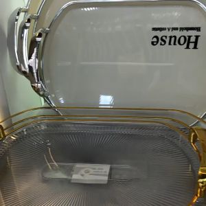 Tray Transparan Bulat Gold Plastik Nampan Transparan Luxury Snack Fruit Tray