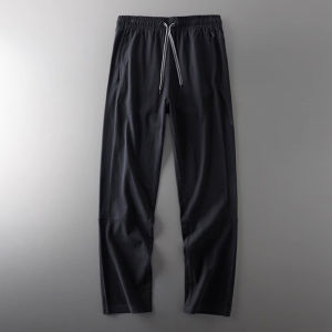 Mens Knitted Pure Cotton Sport Pants Summer Thin Straight Leg Casual Long Trousers Comfortable Breathable Lightweight