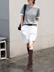 BOGUDU | Summer New Fashion Simple Grey Tee White Shorts Set