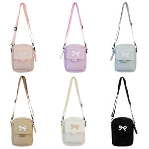 Women Bow Fashion Shoulder Bag Adjustable Strap Trendy Crossbody Bag Solid Color Nylon Phone Pouch Simple Satchel Bag