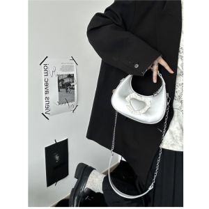 2024 New Womens Silver Color Commuter Crossbody Bag Small Popular Design Handbag for Office Soft Surface PU Material