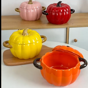 Pumpkin Shaped Ceramic Soup Pot Creative Pumpkin Pot With Lid