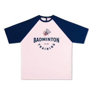Quick Dry American Retro Badminton Training Suit round Neck Color Block Breathable Sport Short Sleeve Playing T Shirt