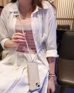 20/50/80/110cm Fashion 8mm Pearl Hand-held Cross-body Bag Chain Mobile Phone Chain Portable DIY Replaceable Keychain Card Cellphone Lanyard Decoration