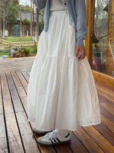 White A-Line Midi Skirt Flattering for Pear Shaped Body Conceals Belly High Waist Korean Style Commute Summer Collection