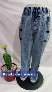 celana jeans boyfriend anak anak motif love umur 4-8tahun
