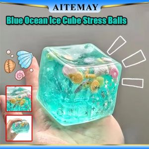 【COD】3D Cube Squeeze Toy Stress Anxiety Relief Clear Ocean Shell Cube Sensory Toy Portable Soft TPR Cube Pinch Toy Party Favors Aitemay