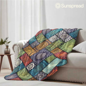 Beast Kingdom | Color Mandala Patch Tile Soft Warm Flannel Blanket Lightweight Cozy Christmas Halloween Home Decor Room