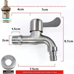 Aoggi 304 Stainless Steel Faucet for Washing Machine 4-Way Quick Open Household Mop Sink Single Cold Extended Water Tap