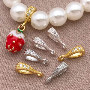 4 Chiếc Mix 18K Đồng Mạ Vàng Zircon Hạt Dưa Khóa Dày Màu Trắng Bạc DIY Trang Sức Làm Phụ Kiện