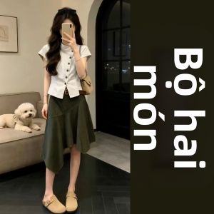 AICAILIN | Đầm Tay Ngắn Nút Bất Quy tắc