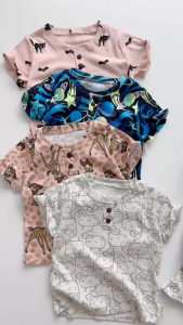 Set bộ cộc tay chất bo zip mặc nhà cho bé trai bé gái đính cúc nhiều họa tiết 1 đến 7t BERNIE 23B205