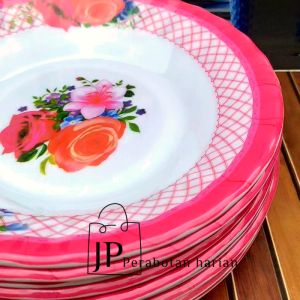 PIRING MAKAN BULAT ULIR MELAMINE PINK FANTA BULAT TEBAL DAN AMAN TAHAN PANAS