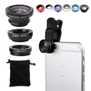 3-in-1 Fisheye Wide Angle Micro Camera Lens for iPhone Xiaomi Redmi 3IN1 Zoom Fish Eye Len on Smartphone Lenses with Phone Clip