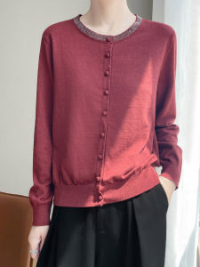 เสื้อสเวตเตอร์ถักไหมน้ำหนักเบาสไตล์ลำลองสำหรับผู้หญิง คอตั้ง แขนยาว ปกเปิด ปกติ ฤดูใบไม้ร่วง 2025 ใหม่