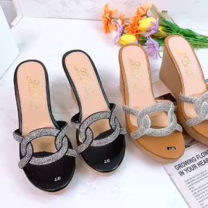 Dép nữ đế xuồng cao gót 9p quai full xoàn tròn thắt xích - X036