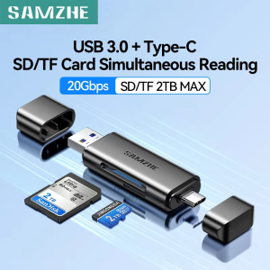 SAMZHE 2 in 1 SD TF Card Reader OTG USB 3.0 Type C 5Gbps High Speed Memory Card Adapter for Mac Windows PC Laptop Mobile