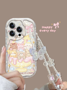 Cute Bear Silicone Phone Case with Bracelet Transparent Redmi Note13 pro Compatible Cartoon Style Mobile Phone Protective Shell
