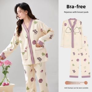 MiiOW | Cat Woman Sleepwear Long Sleeve Ice Silk Spring Autumn Home Clothes Set Antibacterial Comfortable Summer Outwear Youth Polyester Fiber