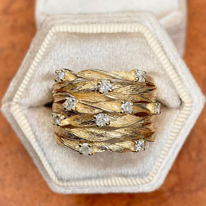 Huitan Cross Ring for Women Gold Color Plated Fashion Wide Band Design Modern Trendy Female Finger Accessories Wedding Jewelry