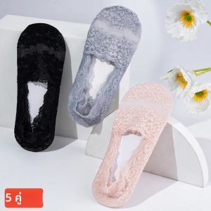 5 คู่ผู้หญิงลูกไม้ดอกไม้ถุงเท้าเซ็กซี่ไม่มีแสดงถุงเท้าข้อเท้าที่มองไม่เห็น Soft Anti-SLIP ถุงเท้าสั้น