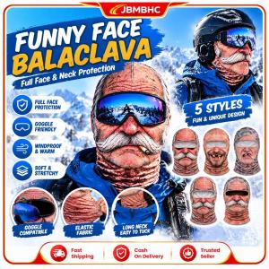 JBMBHC 3D Printed Old Man Balaclava Ski Mask Funny Realistic Face Winter Full Face Mask With Neck Coverage For Snowboard Hiking Motorcycle Party Gift