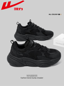 Warrior Mens Casual Sports Shoes 2025 New Autumn Winter Thick Bottom Heightening Soft Bottom Couple Dad Shoes Black