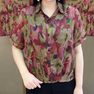 Áo Sơ Mi Tay Ngắn Mùa Hè Thời Trang Cao Cấp Cỡ Lớn Rộng Rãi Che Bụng Cho Mẹ Trung Niên Và Cao Tuổi Chất Liệu Polyester
