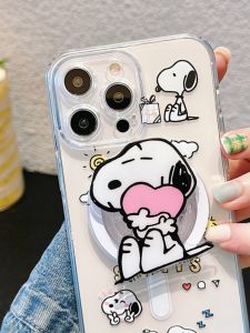 Ốp Lưng iPhone 15 pro Max Có Thiết Kế Hình Trái Tim Snoopy Hoạt Hình Dễ Thương Chống Rơi Có Chân Đế Dành Cho Nữ Mẫu Mới