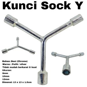 Kunci Sok Sock Shock Y Socket Putih 8mm 10mm 12mm Chrome