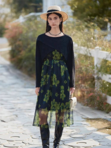 S·DEER | Bộ Đầm Elegance In Hoa Ôm Eo MESH