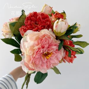 Flame-Edged Peony Silk Imitation Flowers for Home Decor and Photography