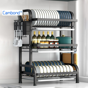 Cambond 3 ชั้น ชั้นวางจาน ที่คว่ำจาน ชั้นวางจานสแตนเลส ชั้นวางอเนกประสงค์ ที่วางจานชามช้อนส้อม ชั้นวางของครัวพร้อมถาดรองน้ำ