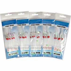 5 Packs Sabiki Rigs Fishing Tackle - Glow Fishing Beads + Fishing Flasher Lures High Carbon Hooks Pre-Tied Rigs