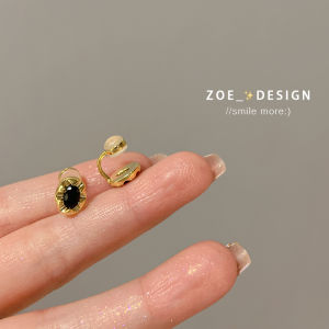 Elegant Miniature Black And Gold Agate Stud Earrings S925 Sterling Silver Post Simple Zirconia Stone Fashionable Womens Jewelry