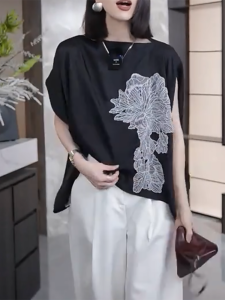 QINGNAER | Floral Print Loose Short Sleeve T-Shirt