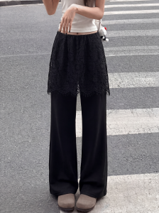 AIYITI | Plus Size Womens Pants Lace Detail Straight Leg Culottes