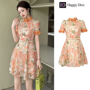 Happy Diva เดรสผู้หญิง เดรสสีส้ม เดรสทรงเอ เดรสลูกไม้ เดรสทำงาน เดรสไฮโซ เดรสวินเทจ เดรสออกงาน เดรสปาร์ตี้ ชุดราตรี 70273