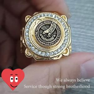 TFOE (PE) Semi-bull Ring KUYA Ph Eagle Head on Ring Side DEO ET PATRIA Gold Plated Brass The Fraternal Order of Eagles Philippines Eagles Size 7-13