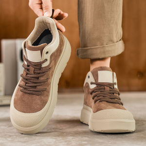 Casual Martin Boots Mens Flip Suede High Top Workwear Shoes Heightening Board Shoes Trendy Shoes Spring Autumn Seasonal Wear