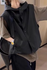 Black Hooded Vest Sleeveless Outerwear
