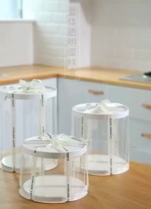 Premium Round Transparent Cake Box White CakeboxKotak Kek Hantaran Gift Box Display Box Birthday Wedding Box