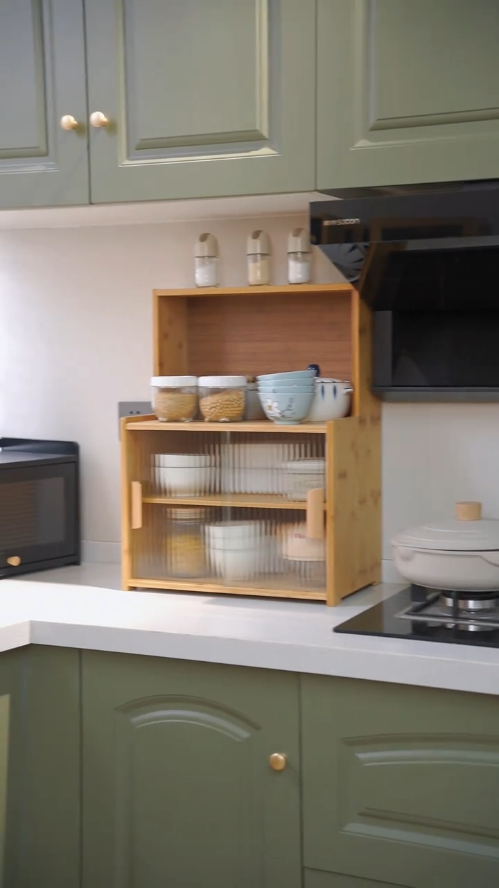 Rak Dapur Minimalis Kayu Tahan Debu Lemari Dapur Lemari Piring Minimalis Oven Bumbu