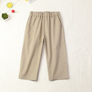 Khaki Boys And Girls School Uniform Pants Summer Thin Cotton Trousers mid Waist Elastic Waistband Breathable Long Pants
