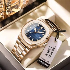 POEDAGAR Watch for Mens Original High Fashion Nautilus Design with Waterproof Luminous Date Square Clock+Box