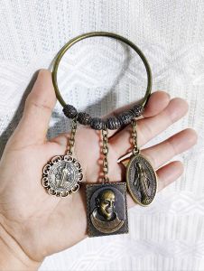 Religious St. Padre Pio Miraculous And St. Benedict Door Hanger Chimes Antique Metal Protection Against House Bad Spirits.