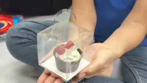 กล่องใส ใส่มินิเค้ก ทรงสี่เหลี่ยม มีหูจับ +แผ่นรอง ปลอดภัย ใช้กับอาหารได้ พลาสติกหนาไม่บาง พร้อมส่ง